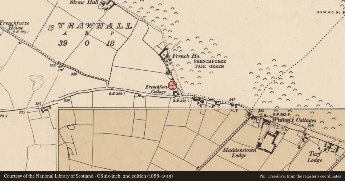 Ordnance Survey six-inch map, 2nd edition (1888–1915) covering the location of Enclosure, Tully East, County Kildare, with a pin at the register's coordinates