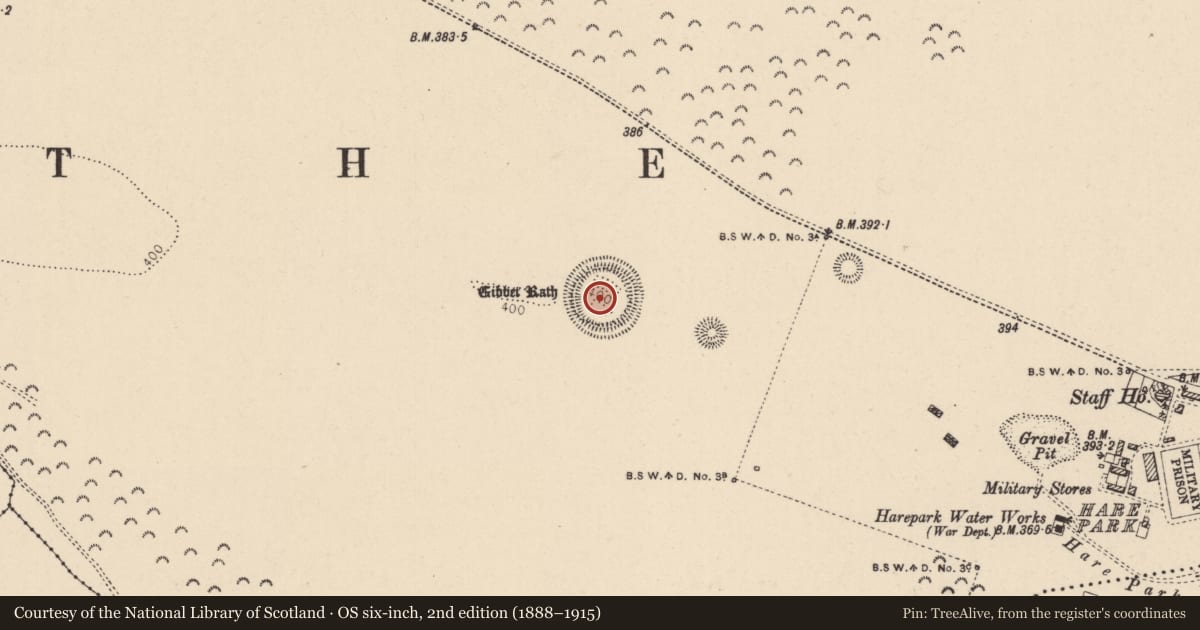Ordnance Survey six-inch map, 2nd edition (1888–1915) covering the location of Ringfort - rath, Curragh, County Kildare, with a pin at the register's coordinates