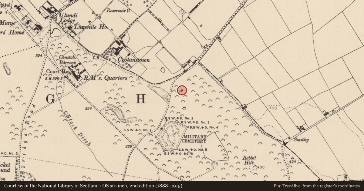 Ordnance Survey six-inch map, 2nd edition (1888–1915) covering the location of Barrow - unclassified, Curragh, County Kildare, with a pin at the register's coordinates