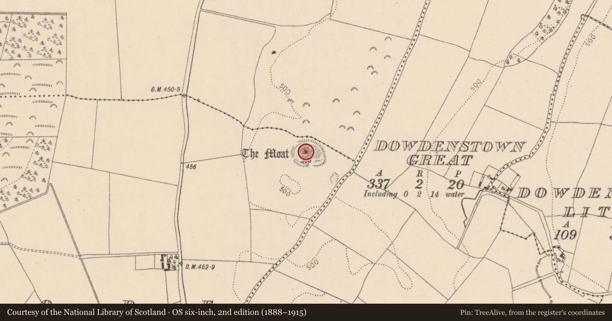 Ordnance Survey six-inch map, 2nd edition (1888–1915) covering the location of Castle - motte and bailey, Donode Big, County Kildare, with a pin at the register's coordinates