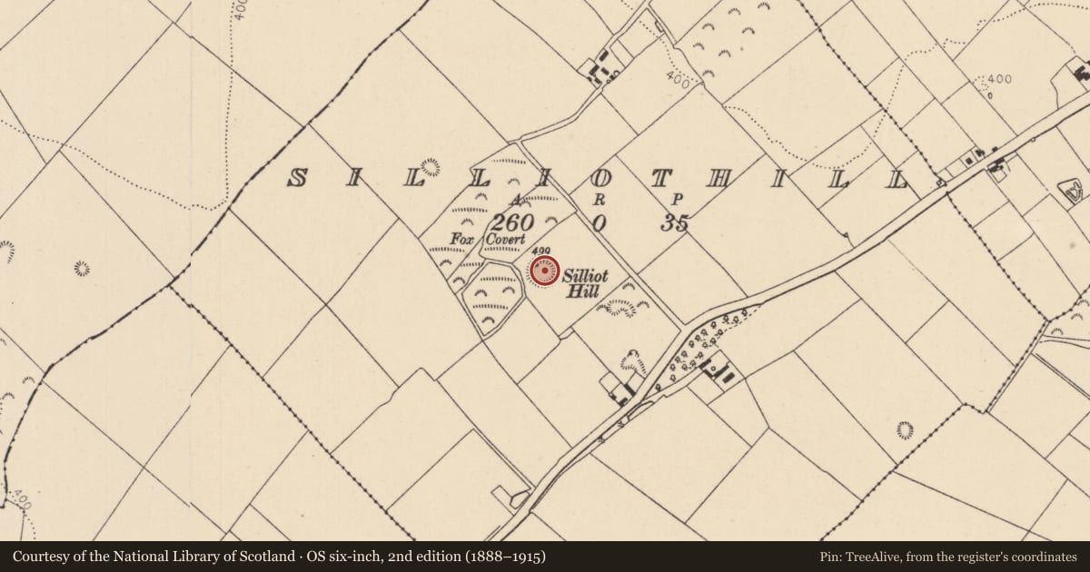 Ordnance Survey six-inch map, 2nd edition (1888–1915) covering the location of Barrow - ring-barrow, Silliothill, County Kildare, with a pin at the register's coordinates
