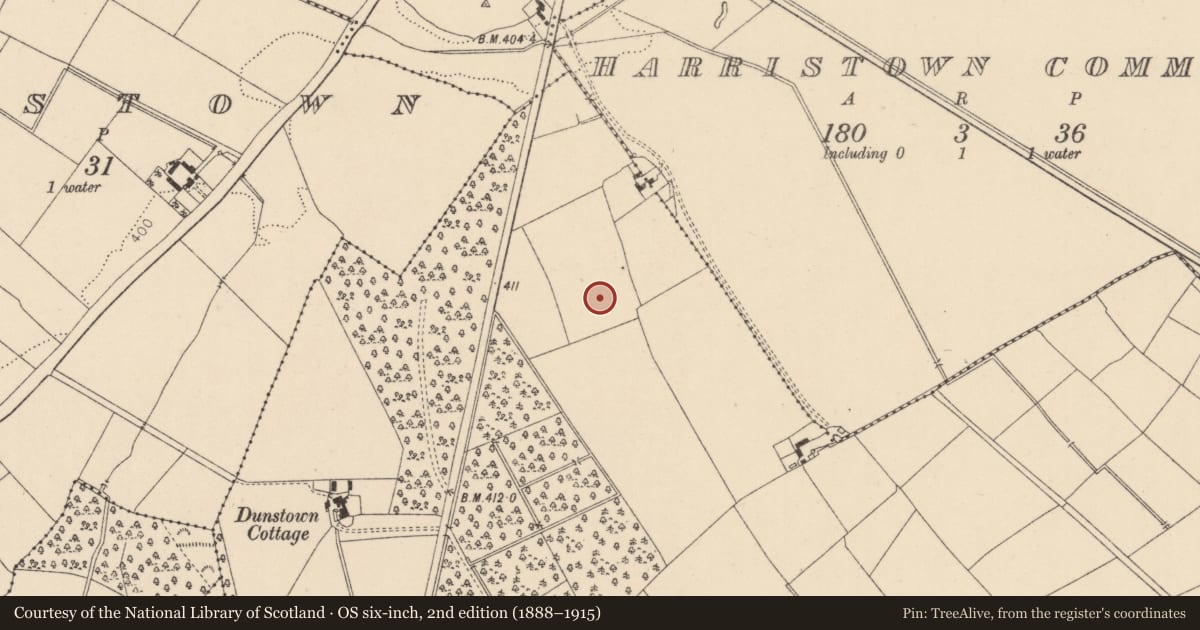Ordnance Survey six-inch map, 2nd edition (1888–1915) covering the location of Enclosure, Dunnstown, County Kildare, with a pin at the register's coordinates