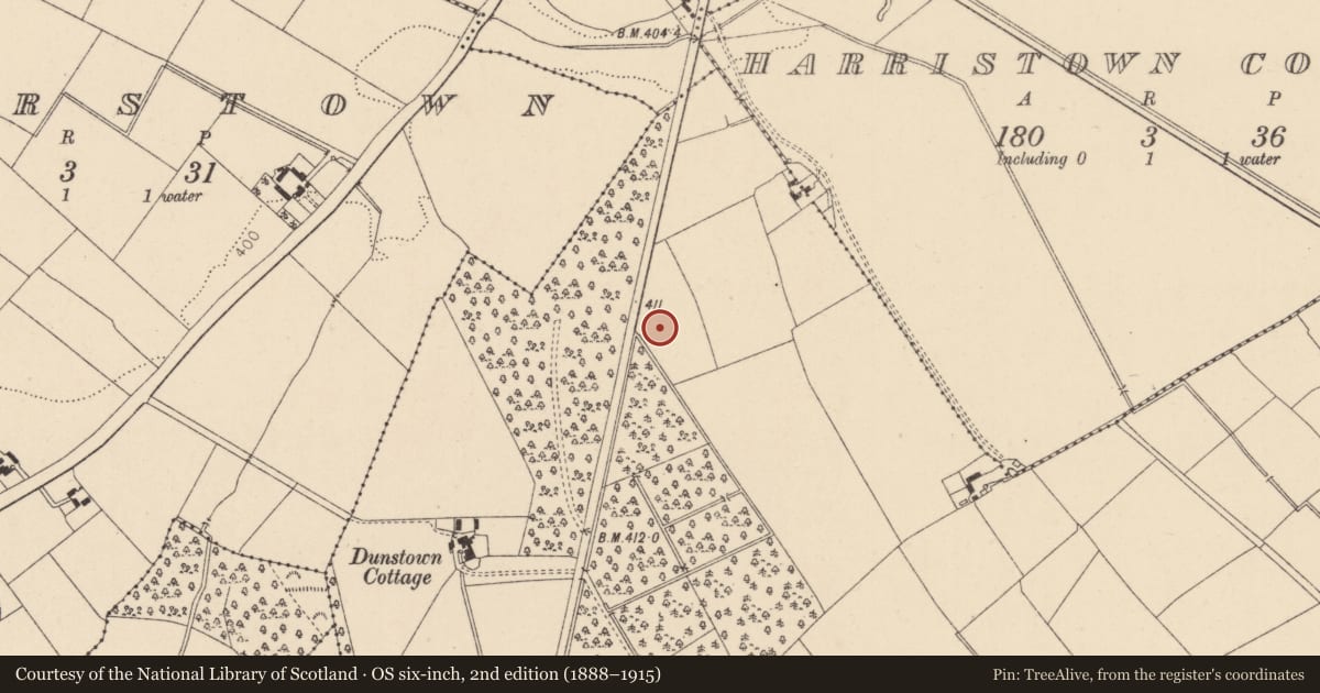 Ordnance Survey six-inch map, 2nd edition (1888–1915) covering the location of Enclosure, Dunnstown, County Kildare, with a pin at the register's coordinates