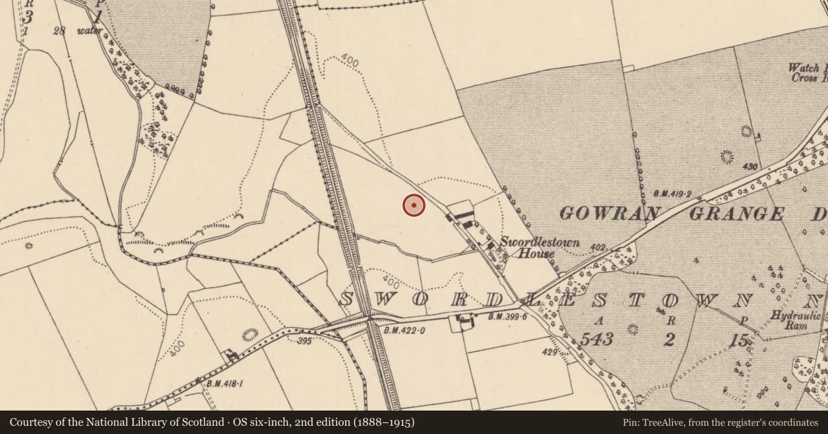 Ordnance Survey six-inch map, 2nd edition (1888–1915) covering the location of Mound, Swordlestown North, County Kildare, with a pin at the register's coordinates