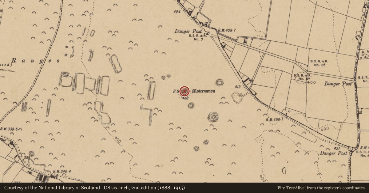 Ordnance Survey six-inch map, 2nd edition (1888–1915) covering the location of Mound, Curragh, County Kildare, with a pin at the register's coordinates