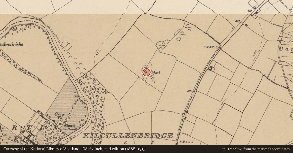 Ordnance Survey six-inch map, 2nd edition (1888–1915) covering the location of Mound, Kilcullenbridge, County Kildare, with a pin at the register's coordinates