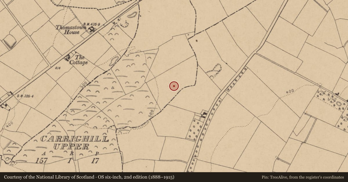 Ordnance Survey six-inch map, 2nd edition (1888–1915) covering the location of Barrow - unclassified, Carrighill Upper, County Kildare, with a pin at the register's coordinates
