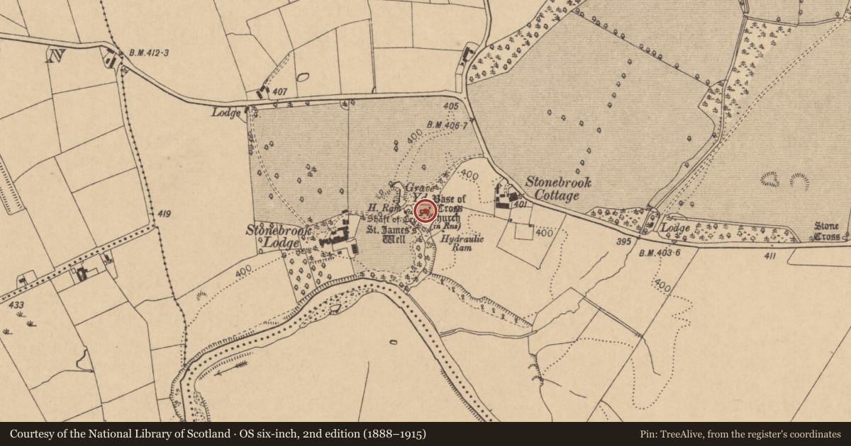 Ordnance Survey six-inch map, 2nd edition (1888–1915) covering the location of Cross, Coghlanstown West, County Kildare, with a pin at the register's coordinates
