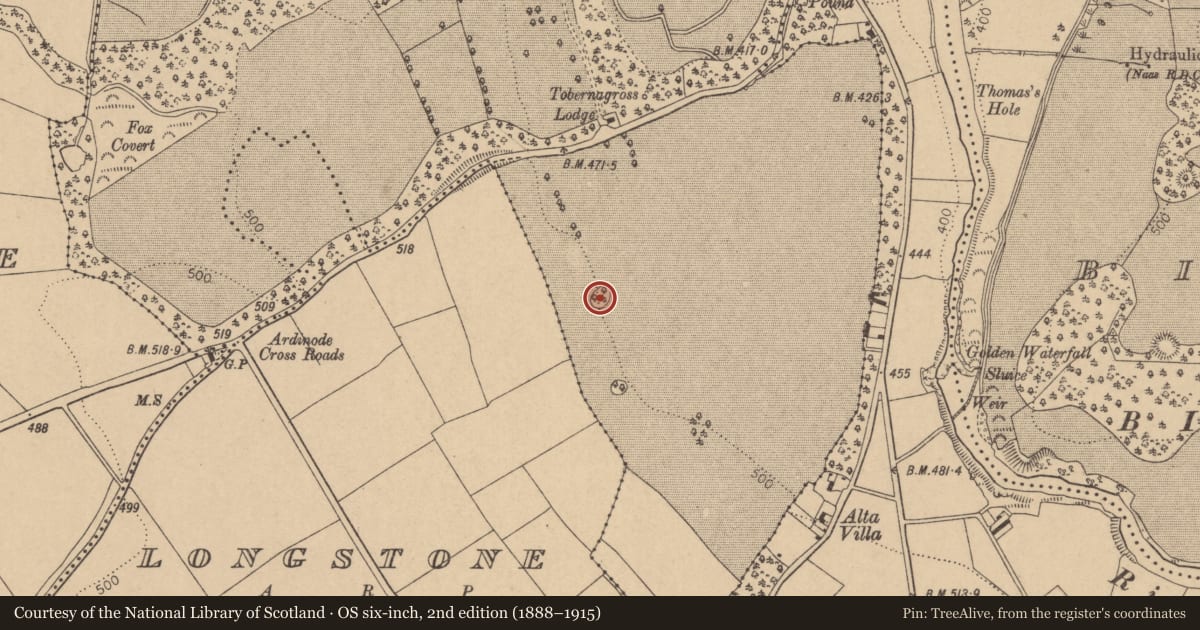 Ordnance Survey six-inch map, 2nd edition (1888–1915) covering the location of Enclosure, Ballymore Eustace West, County Kildare, with a pin at the register's coordinates
