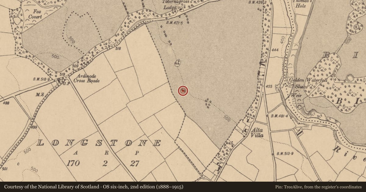 Ordnance Survey six-inch map, 2nd edition (1888–1915) covering the location of Enclosure, Ballymore Eustace West, County Kildare, with a pin at the register's coordinates