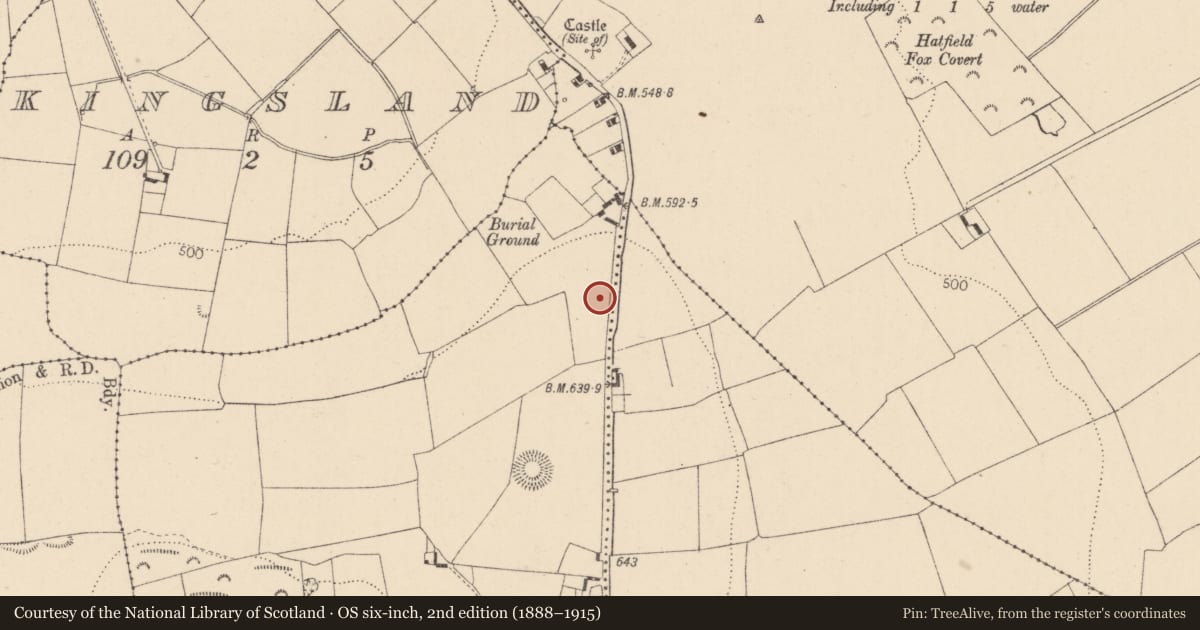 Ordnance Survey six-inch map, 2nd edition (1888–1915) covering the location of Barrow - ring-barrow, Brewel West, County Kildare, with a pin at the register's coordinates