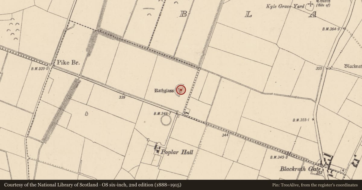 Ordnance Survey six-inch map, 2nd edition (1888–1915) covering the location of Enclosure, Inchaquire, County Kildare, with a pin at the register's coordinates
