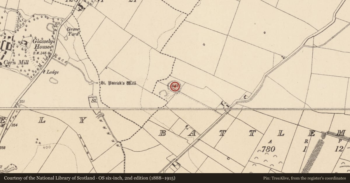 Ordnance Survey six-inch map, 2nd edition (1888–1915) covering the location of Ringfort - rath, Battlemount, County Kildare, with a pin at the register's coordinates