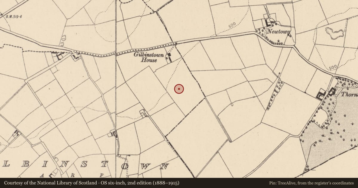 Ordnance Survey six-inch map, 2nd edition (1888–1915) covering the location of Hearth, Gilbinstown, County Kildare, with a pin at the register's coordinates