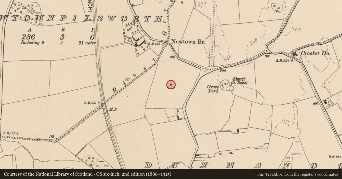 Ordnance Survey six-inch map, 2nd edition (1888–1915) covering the location of Field system, Dunmanoge, County Kildare, with a pin at the register's coordinates