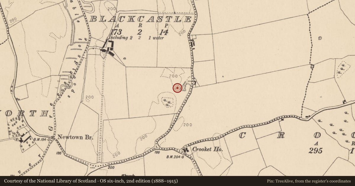 Ordnance Survey six-inch map, 2nd edition (1888–1915) covering the location of Ring-ditch, Blackcastle, County Kildare, with a pin at the register's coordinates