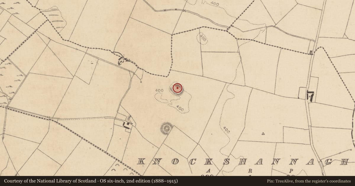 Ordnance Survey six-inch map, 2nd edition (1888–1915) covering the location of Ringfort - rath, Knockshannagh, County Kildare, with a pin at the register's coordinates