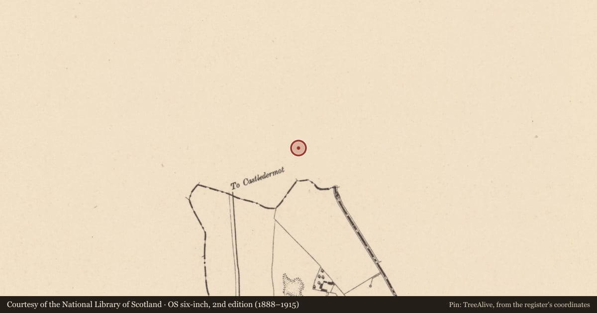 Ordnance Survey six-inch map, 2nd edition (1888–1915) covering the location of Moated site, Gorteenvacan, County Kildare, with a pin at the register's coordinates