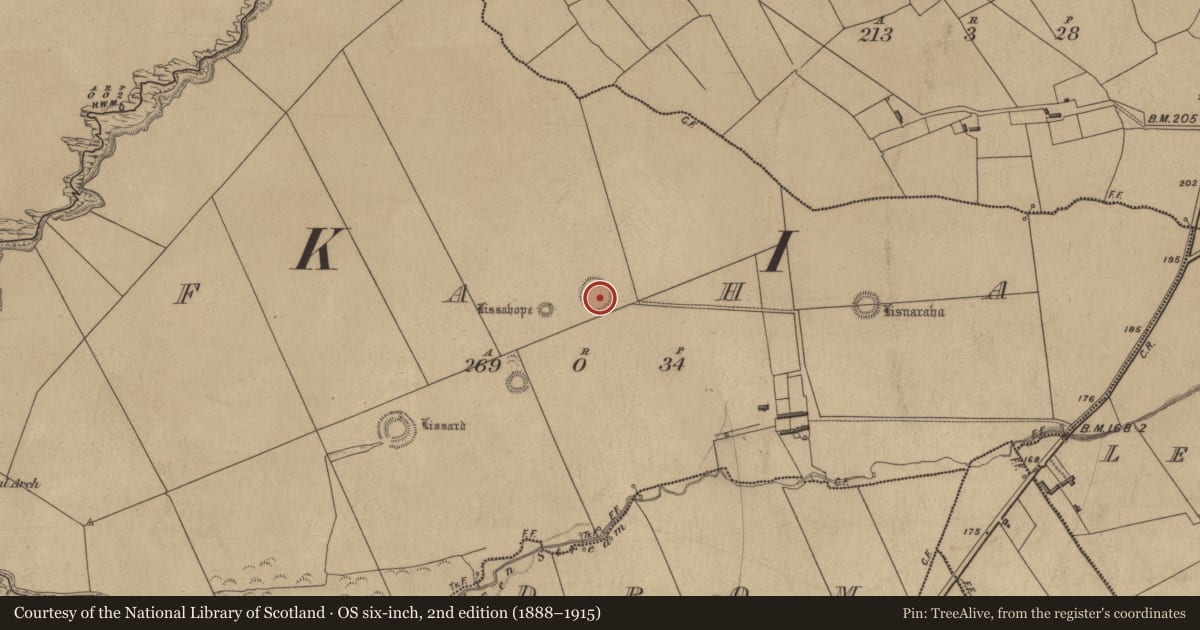 Ordnance Survey six-inch map, 2nd edition (1888–1915) covering the location of Ringfort - rath, Faha, County Kerry, with a pin at the register's coordinates