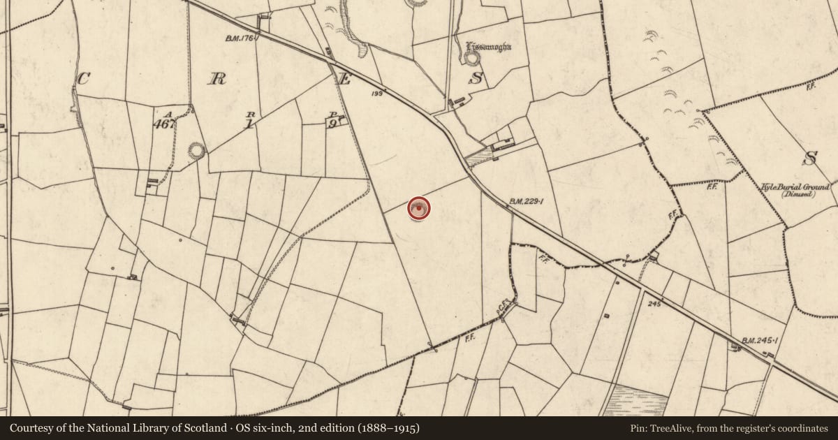 Ordnance Survey six-inch map, 2nd edition (1888–1915) covering the location of Ringfort - rath, Acres, County Kerry, with a pin at the register's coordinates