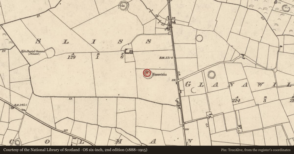 Ordnance Survey six-inch map, 2nd edition (1888–1915) covering the location of Ringfort - rath, Sliss, County Kerry, with a pin at the register's coordinates