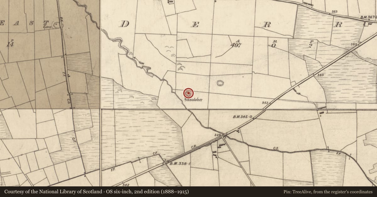 Ordnance Survey six-inch map, 2nd edition (1888–1915) covering the location of Ringfort - rath, Derra, County Kerry, with a pin at the register's coordinates
