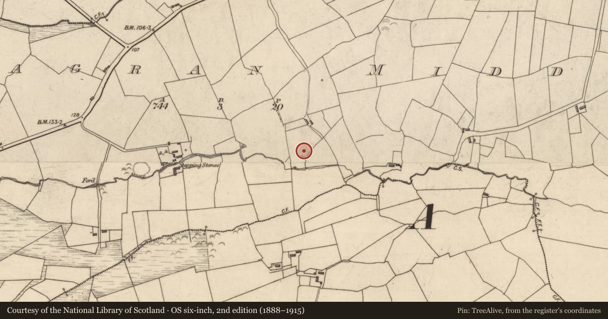 Ordnance Survey six-inch map, 2nd edition (1888–1915) covering the location of Enclosure, Aghanagran Middle, County Kerry, with a pin at the register's coordinates