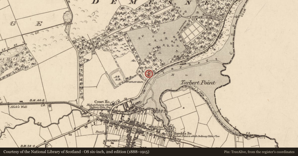 Ordnance Survey six-inch map, 2nd edition (1888–1915) covering the location of Ringfort - cashel, Tarbert, County Kerry, with a pin at the register's coordinates