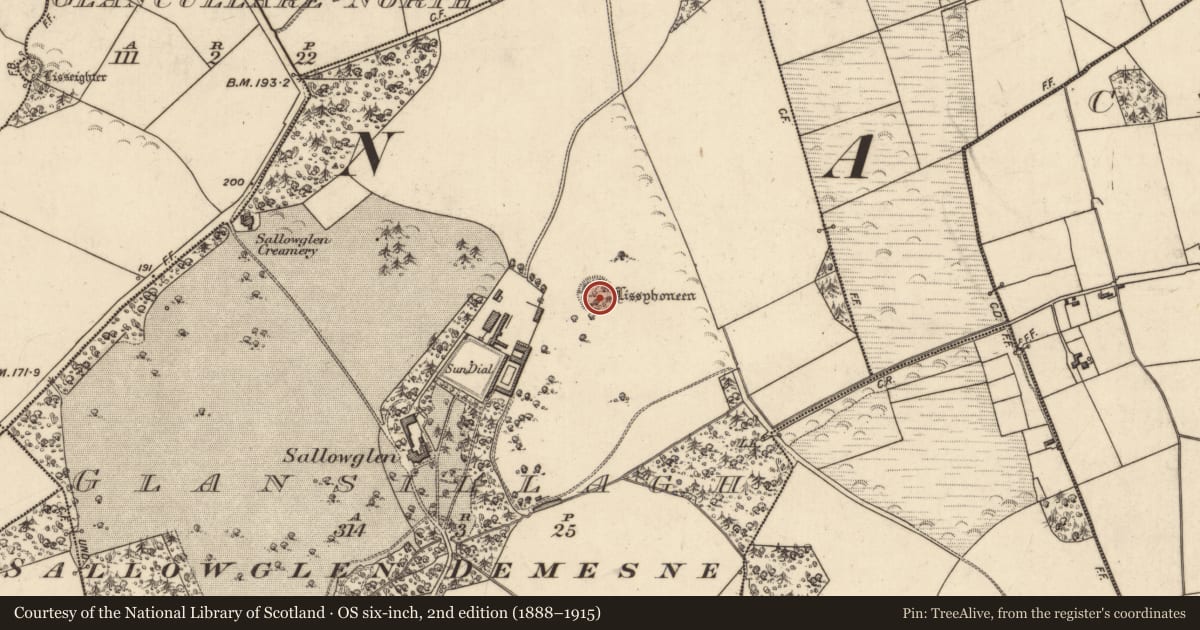 Ordnance Survey six-inch map, 2nd edition (1888–1915) covering the location of Ringfort - rath, Glansillagh, County Kerry, with a pin at the register's coordinates