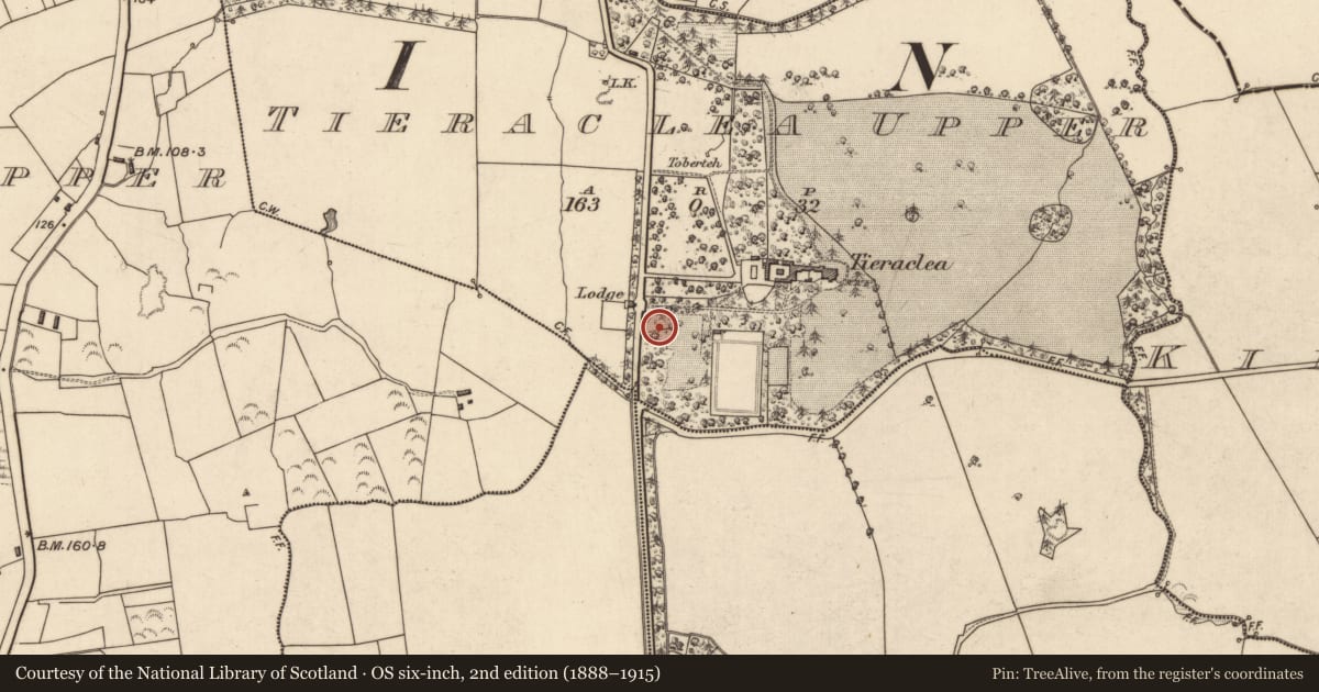 Ordnance Survey six-inch map, 2nd edition (1888–1915) covering the location of Ringfort - rath, Tieraclea Upper, County Kerry, with a pin at the register's coordinates