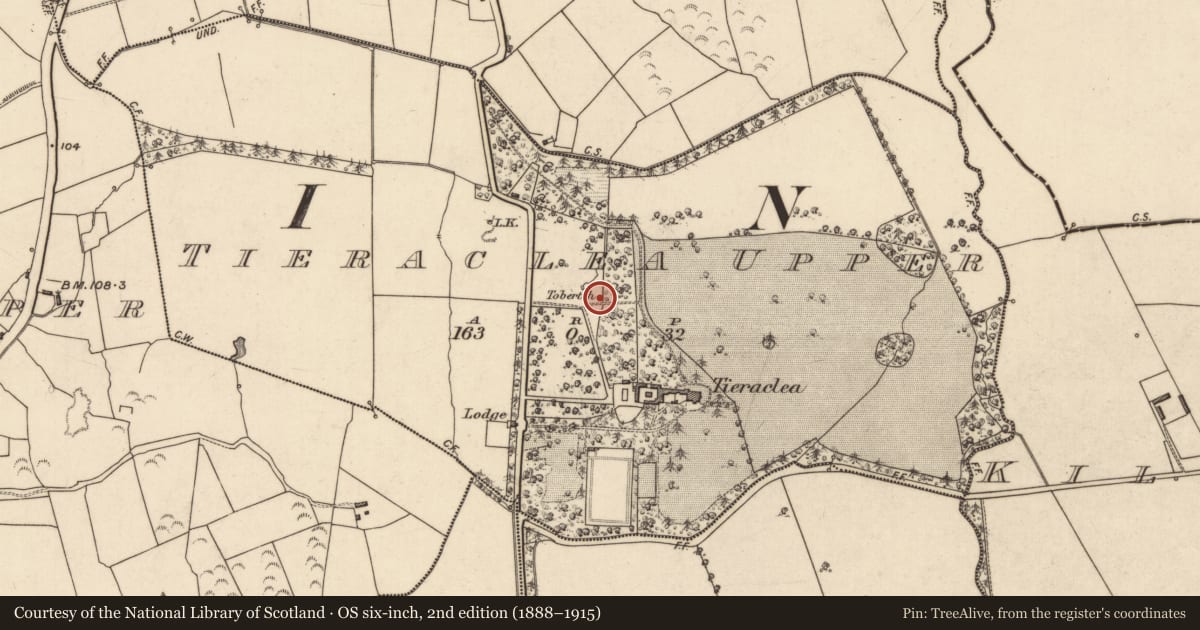 Ordnance Survey six-inch map, 2nd edition (1888–1915) covering the location of Ritual site - holy well, Tieraclea Upper, County Kerry, with a pin at the register's coordinates