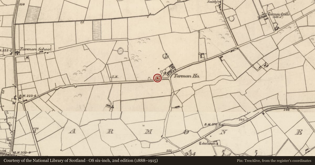 Ordnance Survey six-inch map, 2nd edition (1888–1915) covering the location of Ringfort - rath, Tarmon East, County Kerry, with a pin at the register's coordinates