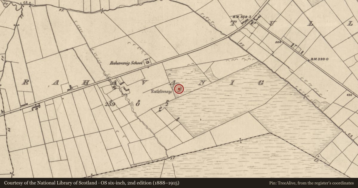 Ordnance Survey six-inch map, 2nd edition (1888–1915) covering the location of Ringfort - rath, Rahavanig, County Kerry, with a pin at the register's coordinates