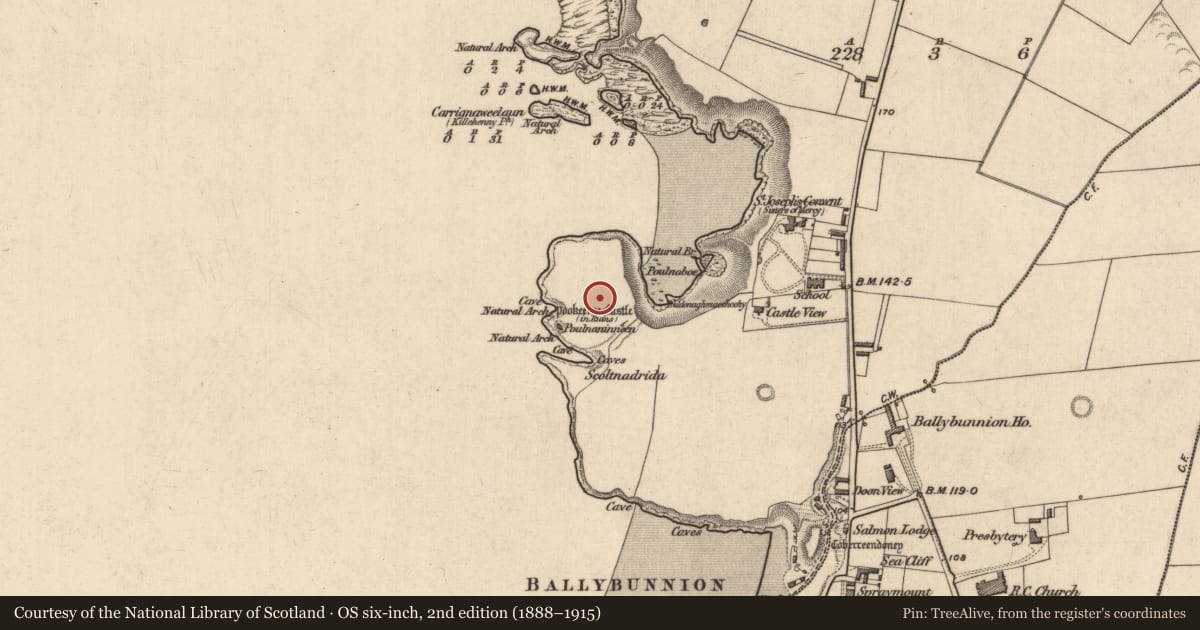 Ordnance Survey six-inch map, 2nd edition (1888–1915) covering the location of Promontory fort - coastal, Doon West, County Kerry, with a pin at the register's coordinates