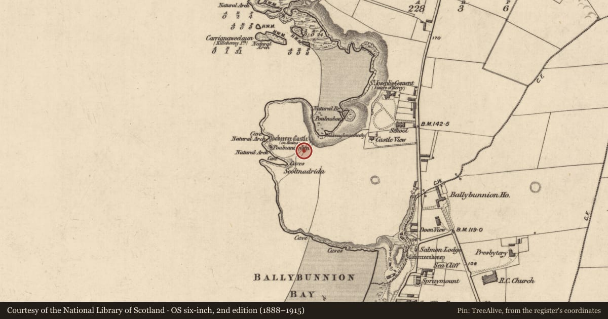 Ordnance Survey six-inch map, 2nd edition (1888–1915) covering the location of Castle - unclassified, Doon West, County Kerry, with a pin at the register's coordinates