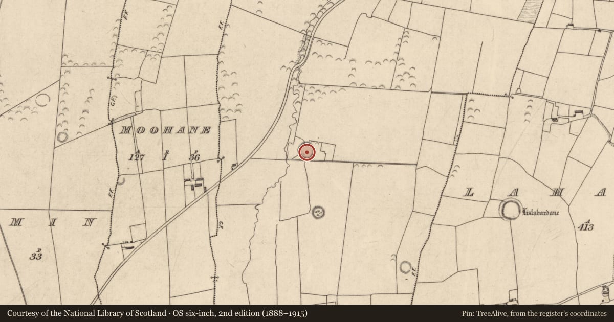 Ordnance Survey six-inch map, 2nd edition (1888–1915) covering the location of Ringfort - rath, Farranpierce, County Kerry, with a pin at the register's coordinates