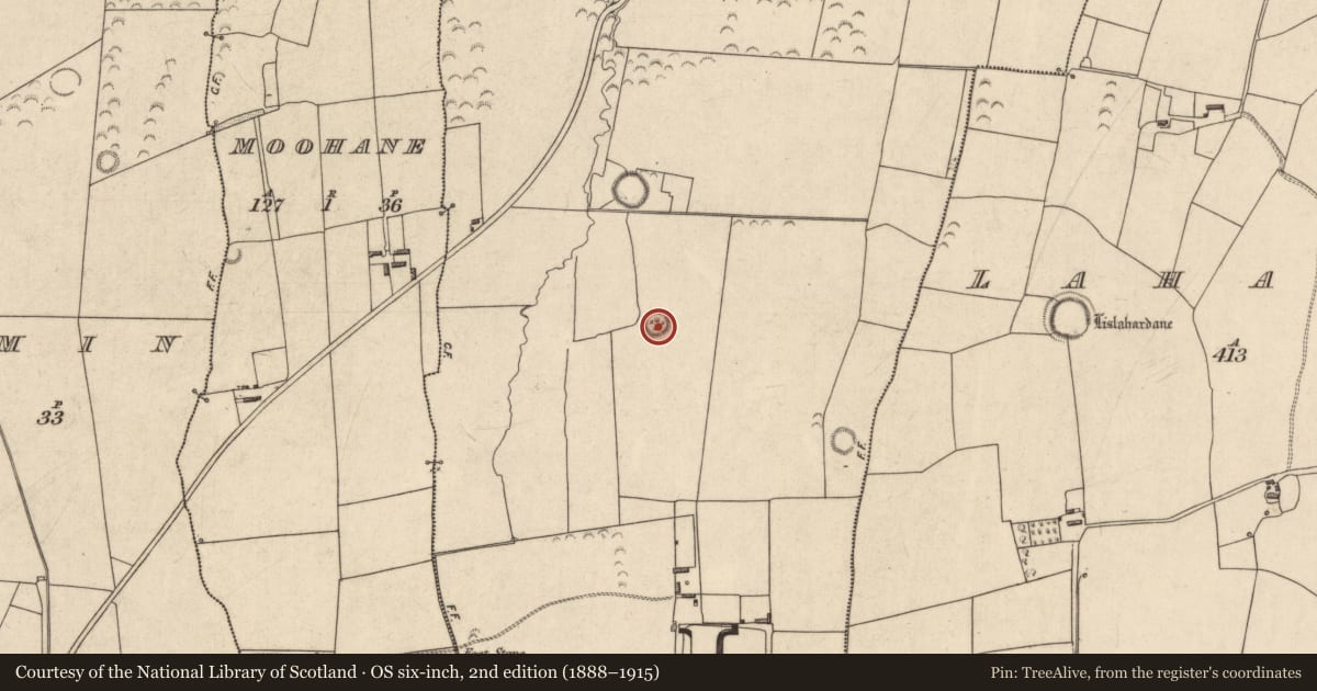 Ordnance Survey six-inch map, 2nd edition (1888–1915) covering the location of Ringfort - rath, Farranpierce, County Kerry, with a pin at the register's coordinates