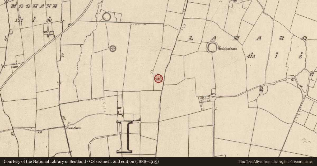 Ordnance Survey six-inch map, 2nd edition (1888–1915) covering the location of Ringfort - rath, Farranpierce, County Kerry, with a pin at the register's coordinates