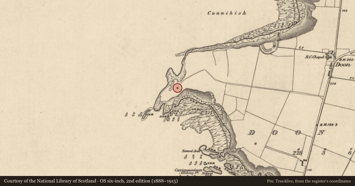 Ordnance Survey six-inch map, 2nd edition (1888–1915) covering the location of Promontory fort - coastal, Doon West, County Kerry, with a pin at the register's coordinates