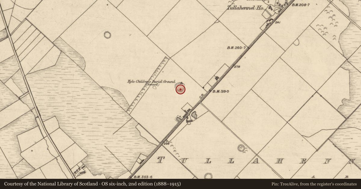 Ordnance Survey six-inch map, 2nd edition (1888–1915) covering the location of Ringfort - rath, Tullahennel North, County Kerry, with a pin at the register's coordinates