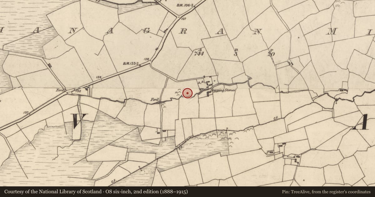 Ordnance Survey six-inch map, 2nd edition (1888–1915) covering the location of Ringfort - rath, Aghanagran Middle, County Kerry, with a pin at the register's coordinates