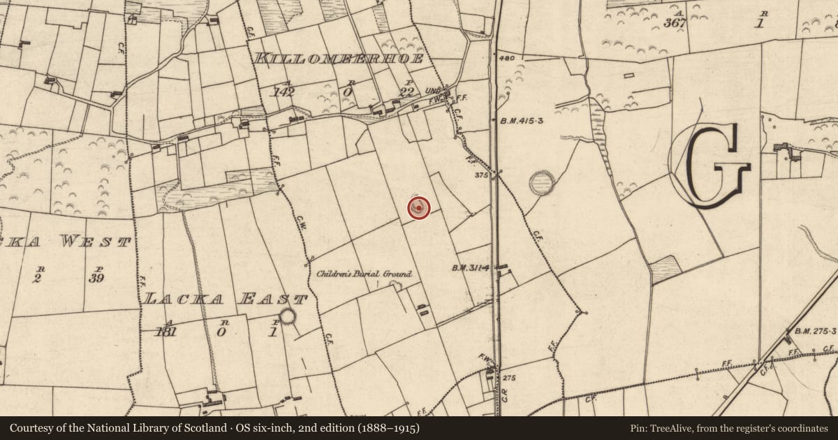 Ordnance Survey six-inch map, 2nd edition (1888–1915) covering the location of Ringfort - rath, Killomeerhoe, County Kerry, with a pin at the register's coordinates
