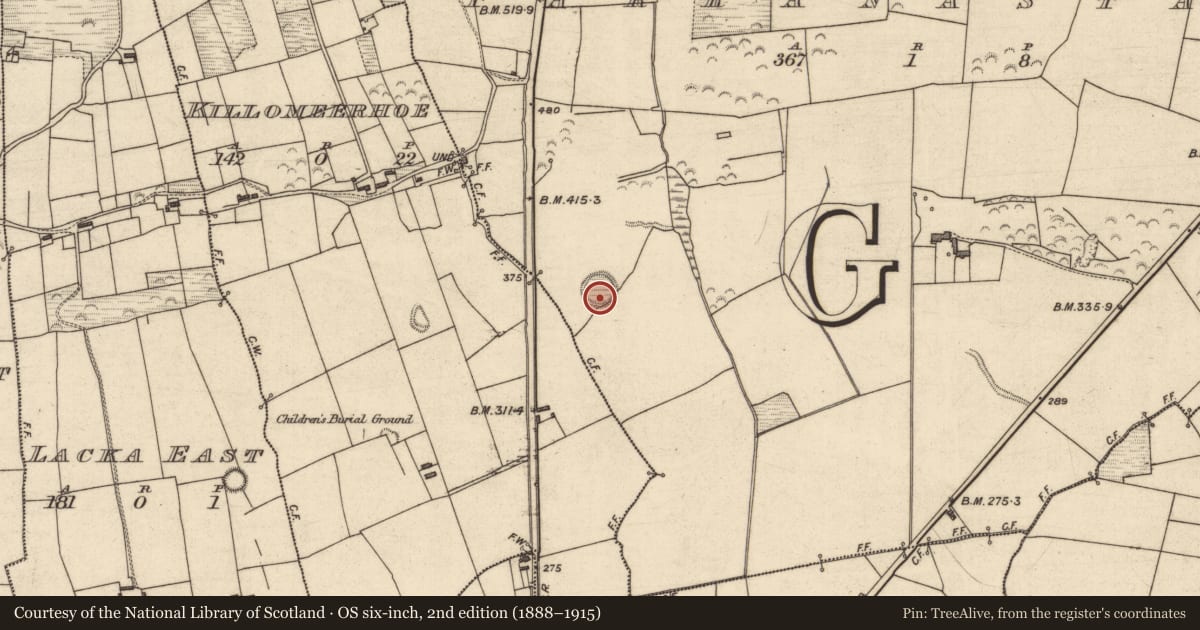 Ordnance Survey six-inch map, 2nd edition (1888–1915) covering the location of Ringfort - rath, Farranastack, County Kerry, with a pin at the register's coordinates