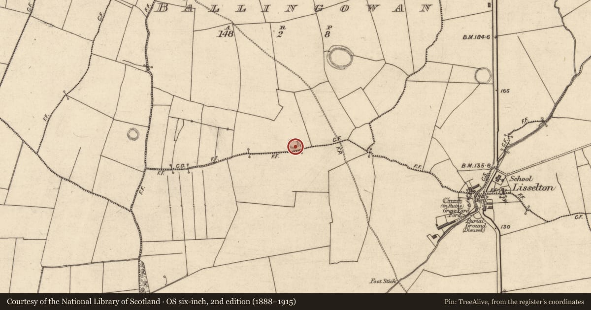 Ordnance Survey six-inch map, 2nd edition (1888–1915) covering the location of Ringfort - rath, Ballingowan, County Kerry, with a pin at the register's coordinates
