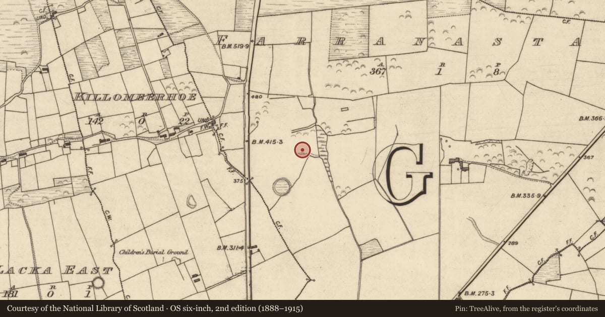 Ordnance Survey six-inch map, 2nd edition (1888–1915) covering the location of Excavation - miscellaneous, Farranastack, County Kerry, with a pin at the register's coordinates