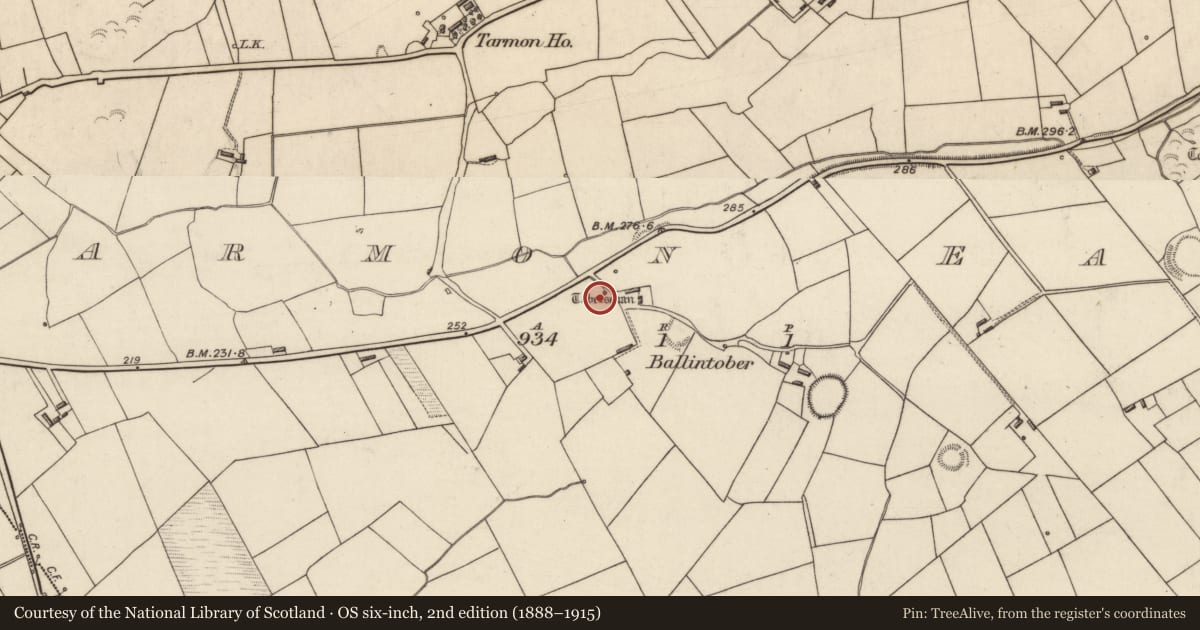 Ordnance Survey six-inch map, 2nd edition (1888–1915) covering the location of Ritual site - holy well, Tarmon East, County Kerry, with a pin at the register's coordinates