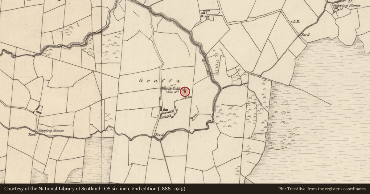 Ordnance Survey six-inch map, 2nd edition (1888–1915) covering the location of Megalithic structure, Ballyline West, County Kerry, with a pin at the register's coordinates
