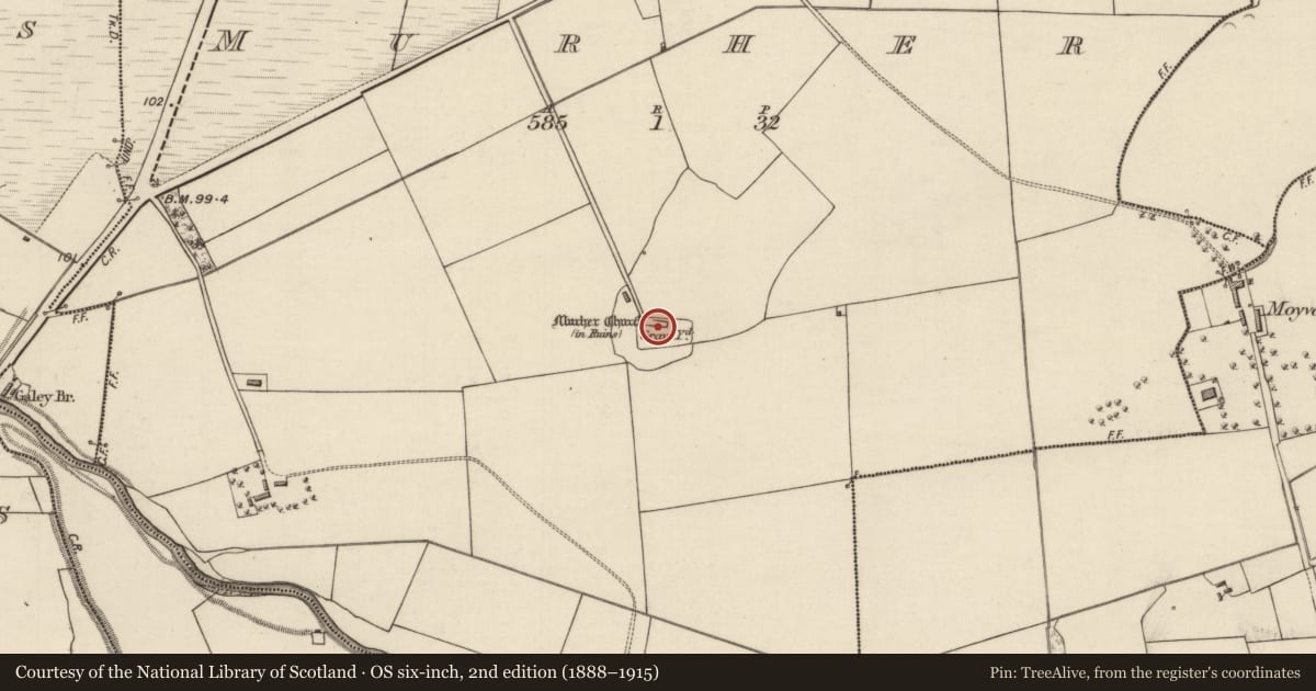 Ordnance Survey six-inch map, 2nd edition (1888–1915) covering the location of Church, Murher, County Kerry, with a pin at the register's coordinates