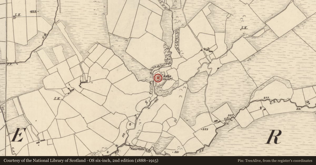 Ordnance Survey six-inch map, 2nd edition (1888–1915) covering the location of Earthwork, Glannalappa East, County Kerry, with a pin at the register's coordinates