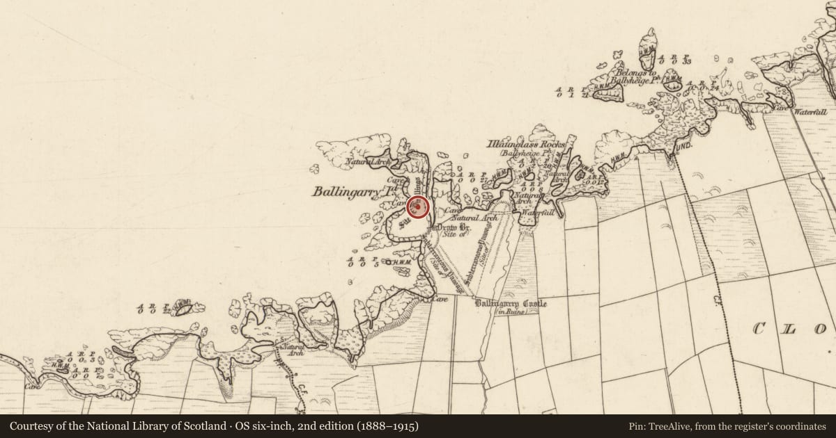Ordnance Survey six-inch map, 2nd edition (1888–1915) covering the location of Promontory fort - coastal, Cloghaneleesh, County Kerry, with a pin at the register's coordinates